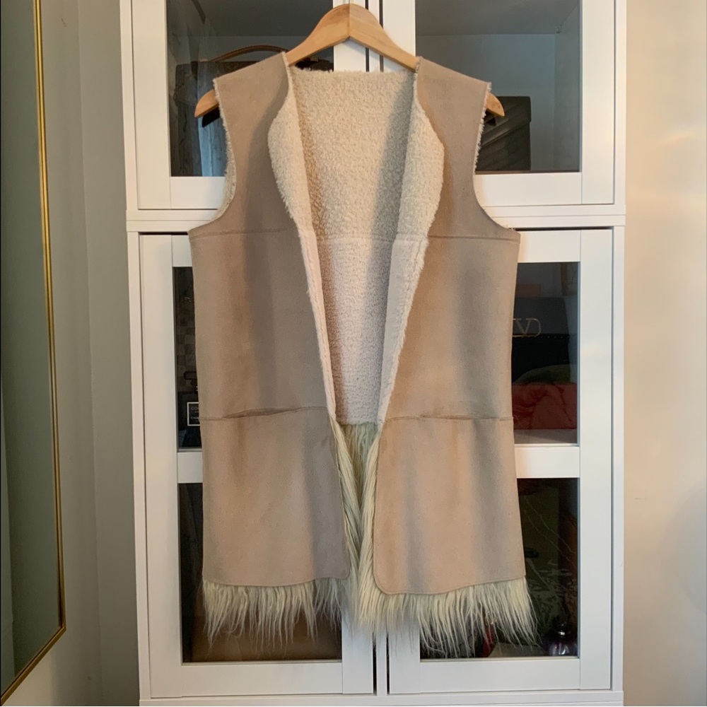 Guess Suede Shearling Faux Fur Vest Cream Size XS